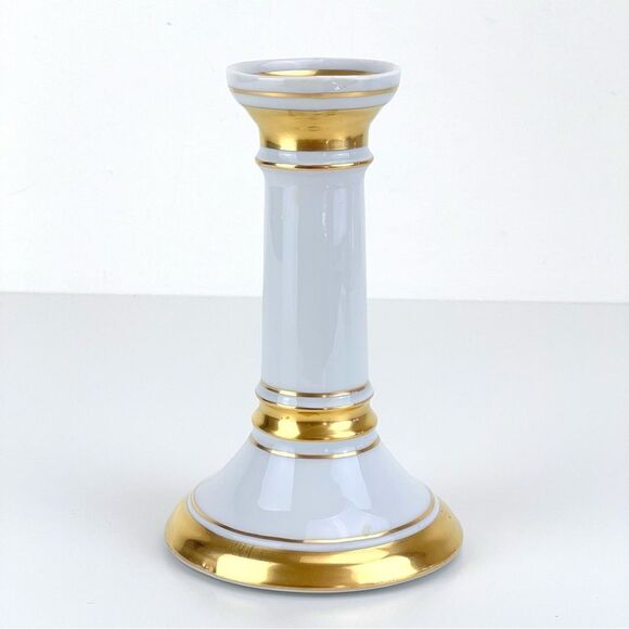 Limoges France Candle Stick Holder France Fine Bone China 6.5" White Gold - Picture 1 of 10